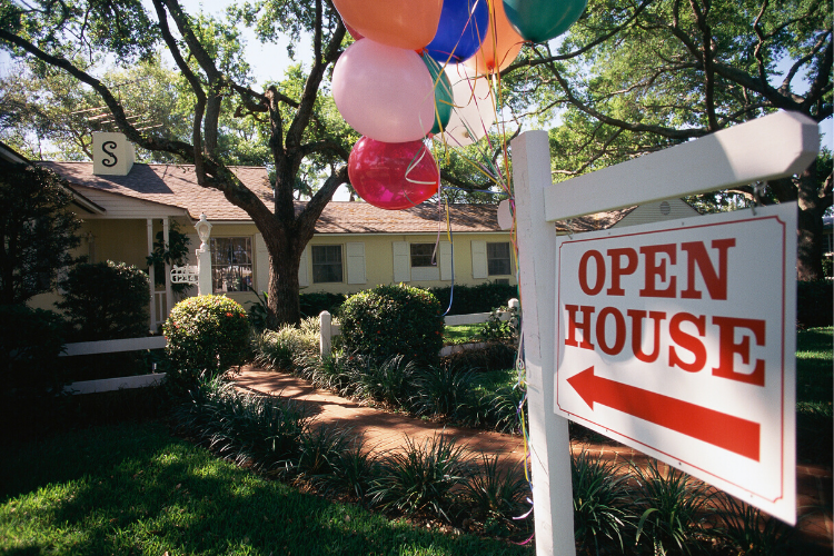 Open House Sign with Balloons